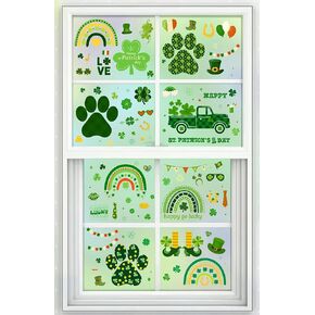 9 Sheets Saint Patricks Day Window Clings Saint Patricks Static Window Stickers St Patricks Irish Clover Rainbow Decals for Saint Patricks Day Party Irish Holiday Indoor Glass Window Decoration Supply