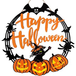 Happy Halloween Hanging Sign Pumpkin Front Door Sign Halloween Front Door Decorations Halloween Door Sign Pumpkin Wall Decor Wall Sign Plaque for Halloween Party