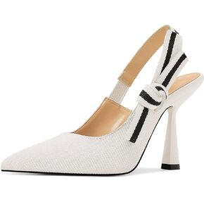 Slingback Heels for Women Closed Pointed Toe High Heels Bowknot Knitted Dress Work Wedding Pumps Shoes