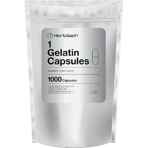 Horbäach Empty Capsules Size 1 | 1000 Gelatin Pills | Non-GMO, Gluten Free