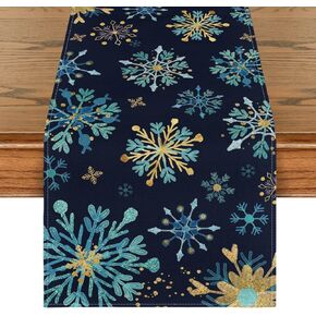 Artoid Mode Blue Snowflakes Hexagon Winter Table Runner, Seasonal Christmas Kitchen Dining Table Decoration for Outdoor Home Party 13x72 Inch