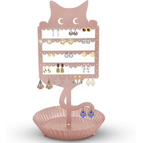WOXBITA حامل القرط معلق منظم حامل المجوهرات رف معدني لطيف شجرة القط الجرف ديكور الغرفة الجدول الأذن مسمار حامل عرض برج مع صينية تخزين حلقة للمراهقين الفتيات الأطفال عشاق القطط in Kuwait