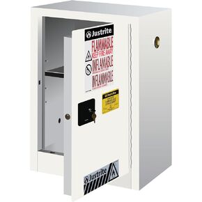 Justrite 891203 Sure-Grip EX من الفولاذ المجلفن 1 باب خزانة تخزين آمنة كومباك يدوية قابلة للاشتعال، سعة 12 جالون، عرض 23-1/4 بوصة × ارتفاع 35 بوصة × عمق 18 بوصة، 1 رف قابل للتعديل، رمادي