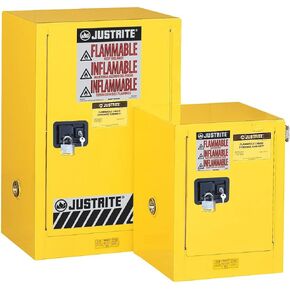 Justrite 891203 Sure-Grip EX Galvanized Steel 1 Door Manual Flammable Compac Safety Storage Cabinet, 12 Gallon Capacity, 23-1/4" Width x 35" Height x 18" Depth, 1 Adjustable Shelfs, Gray