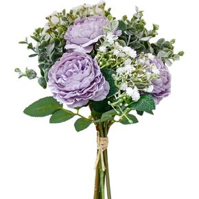 Mandy's 9pcs Purple Artificial Silk Fake Flowers Arrangements Peony Bouquet for Mother's Day Easter Wedding Bridal Shower Centerpieces Party Home Decor