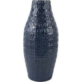 Deco 79 Metal Decorative Vase Dimensional Textured Centerpiece Vase with Wavy Pattern, Flower Vase for Home Decoration 9" x 9" x 20", Dark Blue