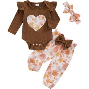 Kaipiclos Newborn Infant Girl Clothes Daisy Print Rib Knit Romper Pants Headbands Baby Clothes for Girls 0 3 6 12 18 Months