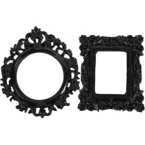 Kichvoe 2pcs Vintage Picture Frame Antique Photo Frame Baroque Card Photo Holder Table Top Display Frame for Home Black Rectangle Round