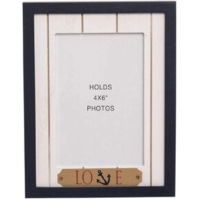 Beachcombers Love Anchor Wood Frame Photo Frame Picture Holder For Wall Shelf Or Tabletop Decor Decoration 0.5" X 6.25" X 8.25" Blue