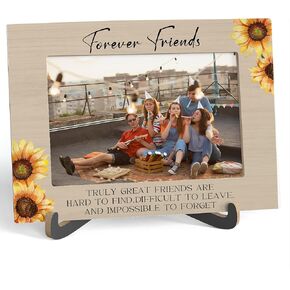 Best Friends Picture Frame, Sunflower Themed Forever Friends - Wooden Tabletop Photo Frame With Stand, Birthday Graduation Christmas Gifts For Friend Soul Sister Bestie, B03