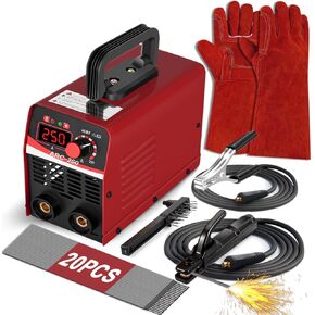 250A Super MINI Portable Welding Machine, 20PCS Welding Rods 16 Inches Gloves Hammer Stick Welder, IGBT Inverter Welder Machine 110V, Beginner Hobbyists Home Repairs DIY Projects Welder