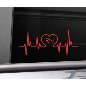 RN Heartbeat Vinyl Decal Laptop Car Truck Bumper Window Sticker, 8" x 3.5", Red