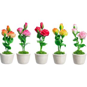 5 Miniature Roses Fridge Tiny Magnets Flower Clay Pots Collection Set Ceramic Plants Scale 1:12 For Gifts Home Office Kitchen Decoration