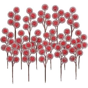 DRWATE Artificial Red Holly Leaves Berry Picks Stems Fake Winter Christmas Berries Decor for DIY Garland and Holiday Wreath Ornaments, 16 Branch by Bilipala