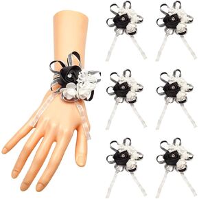 Lassos Boutique 6PC Elegant Bridal Wrist Corsages for Prom Boutonnieres Wedding Satin Rose Wristlet Hand Flower for Mother of Bride and Groom, Bride Father, Bridesmaids Gift (Black)
