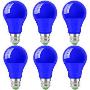 Blue Light Bulb, A19 E26 Base, 9W LED Blue Lightbulbs for Outdoor Porch, Indoor Party Decoration, Holiday Lighting, Halloween Decor, Christmas Decoration, (6 Packs)