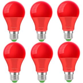 Red Light Bulb, A19 E26 Base, 9W LED Red Lightbulbs for Outdoor Porch, Indoor Party Decoration, Holiday Lighting, Halloween Decor, Christmas Decoration, (6 Packs)