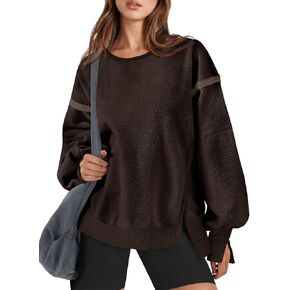 Fisoew Womens Oversized Sherpa Fleece Sweatshirts Fuzzy Long Sleeve Warm Pullover Tops