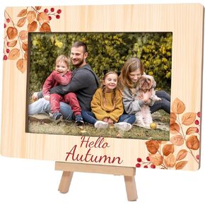 Fall Pumpkin Picture Frames, Hello Autumn Wooden 4x6 Photo Frame with Easel, Thanksgiving Gifts for Home Office Tabletop Display Decorations - D05