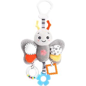 Travel Toy for Stroller, Car Seat Or Activity Gym - Hanging Toys for Baby Gym, Features Jingle Sound, Clinking Rings, Crinkle Paper, BB Squeaker & Mirror - Baby Car Seat Toys 0-6 Months