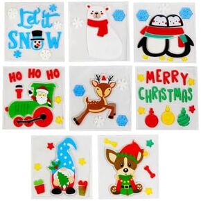 Set of 8 Christmas Window Gel Clings - Use at Home School or Church Fun and Festive Holiday Designs!