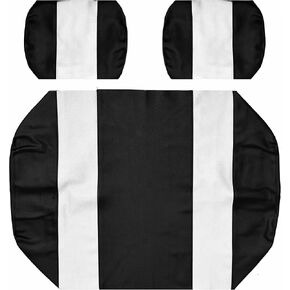 Pre-2000 Club Car DS Replacement Golf Cart Seat Cover Staple On Installation - 3 Piece - Premium Marine Vinyl - 5 Panel Stitching - Two-Tone (Black)