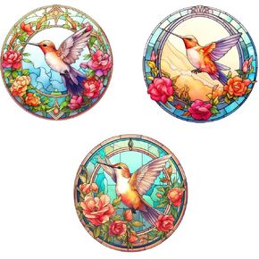 3PCS Static Window Stickers, Round Stained Glass Window Clings Window Stickers for Bird Static Glass Clings Window Decals Decoration Reusable Anti-Collision Home Animal Style Decor (Style-2)