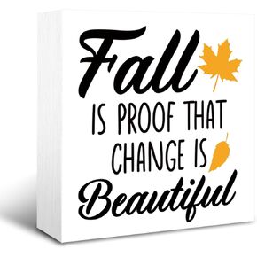 علامة خشب الخريف، علامة صندوق ريفي ديكور سطح الطاولة، عمل فني خريفي لديكور المكتب، ديكور أوراق القيقب، ديكور منزل المزرعة، الخريف دليل على أن التغيير جميل لوحة خشبية 5 * 5 بوصة in Kuwait