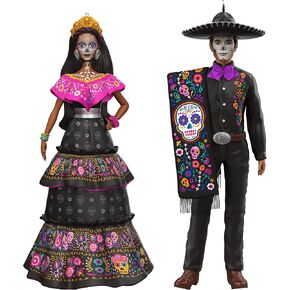 Hallmark Keepsake Plastic Christmas Ornament 2022, Barbie and Ken Día De Los Muertos, Set of 2