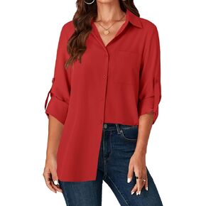 LYANER Women's Button Down Shirts Casual Long Sleeve Dress Shirt Roll Up Collared Work Blouse Top with Pocket