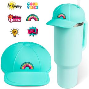 Baseball Cap Dustproof Lid for Stanley Cup Lid Cover, with 7pcs Cap Charms Decorative Dust Covers for Stanley 40 Oz Tumbler Silicone Stanley Cup Accessories Decoration Case - White
