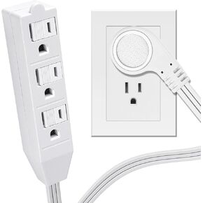 3 Outlet Power Strip Short Extension Cord Low-Profile Flat Plug Adapter - SPT-3 16AWG Power Cable Wire 3 Prong Grounded Multi Outlet ETL Listed White (1, 1FT)
