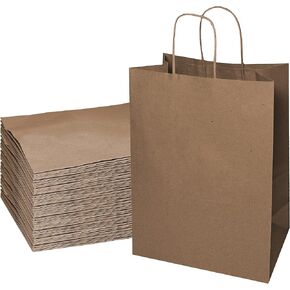 EcoQuality 18x7x19 inches - 50pcs - X-Large Brown Kraft Paper Bags with Handles, Shopping, Gift Bags, Party, Merchandise, Lunch Bags, Grocery Bags