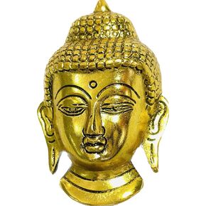 Charmy Crafts 13.5 x 7.5 x 5 cm Golden Buddha Face Hanging Sculpture - Buddha Head for Home Decor - Tibetan Buddhist Statue - Zen Buddhism Gifts - Buddhist Altar Decor