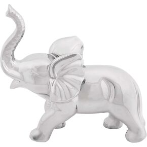 Deco 79 Porcelain Ceramic Elephant Decorative Sculpture Home Decor Statue, Accent Figurine 12" x 4" x 12", Silver