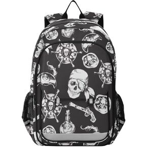 senya Backpack for Boys Girls, Golden Pirate Skull Backpack Students Bookbag Daypack for School Primary Teens