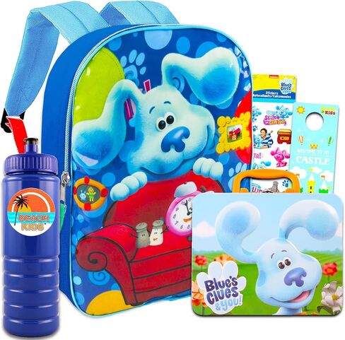 حقيبة ظهر Blue's Clues وصندوق غداء للأطفال - حزمة مع حقيبة ظهر Blue's Clues، وعلبة غداء Blue's Clues مع لغز، وزجاجة مياه، وملصقات، والمزيد | مجموعة حقائب الظهر المدرسية من بلو كلوز in Saudi Arabia