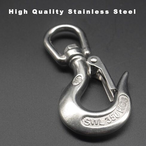 2 Pcs 304 Stainless Steel Clevis Slip Hook with Swivel Lifting and Safety Latch - American Type - 3/16 Inch -330lbsf-150kg - Rigging Accessories Chain Hook in Kuwait