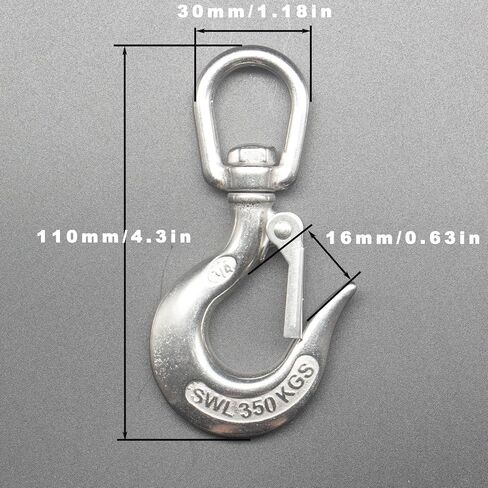 2 Pcs 304 Stainless Steel Clevis Slip Hook with Swivel Lifting and Safety Latch - American Type - 3/16 Inch -330lbsf-150kg - Rigging Accessories Chain Hook in Kuwait
