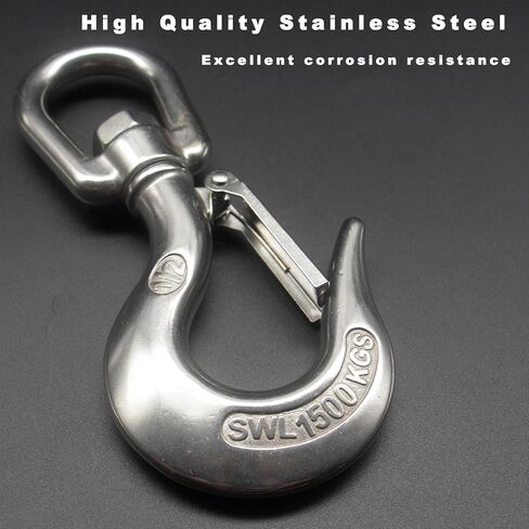 2 Pcs 304 Stainless Steel Clevis Slip Hook with Swivel Lifting and Safety Latch - American Type - 3/16 Inch -330lbsf-150kg - Rigging Accessories Chain Hook in Kuwait