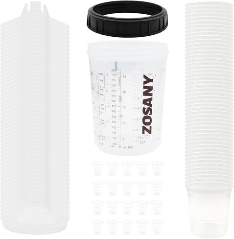 Paint Cups, Paint Mixing Cups for Automotive Paint Gun, Body Repair Paint Spray Guns, 20 Ounce Spray Gun Cup kit with 50 Inner Cups, 50 Lids, 20 Stopper, 1 Outer Cup, 1 Black Circle in Saudi Arabia
