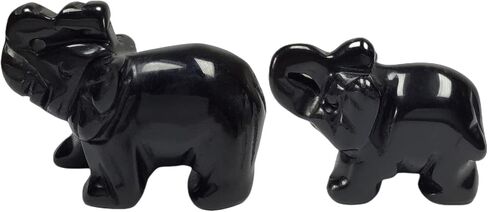 2" + 1.5" Natural Rose Quartz Crystal Elephant Figurines Set of 2 Hand Carved Quartz Stone Animal Statues Pocket Stones in Saudi Arabia