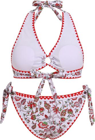 Two Pieces Floral Swimsuit for Women Self Tie Sexy Triangle Thong Bikini Set Low Rise Push Up O Ring Bathing Suit in Saudi Arabia