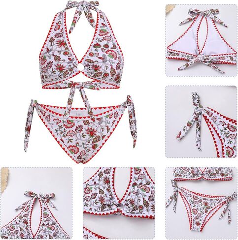 Two Pieces Floral Swimsuit for Women Self Tie Sexy Triangle Thong Bikini Set Low Rise Push Up O Ring Bathing Suit in Saudi Arabia