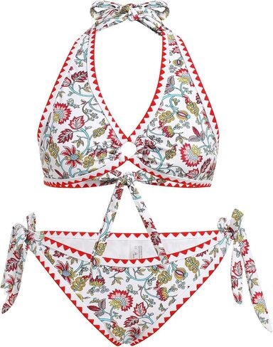 Two Pieces Floral Swimsuit for Women Self Tie Sexy Triangle Thong Bikini Set Low Rise Push Up O Ring Bathing Suit in Saudi Arabia