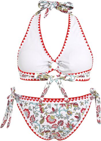Two Pieces Floral Swimsuit for Women Self Tie Sexy Triangle Thong Bikini Set Low Rise Push Up O Ring Bathing Suit in Saudi Arabia