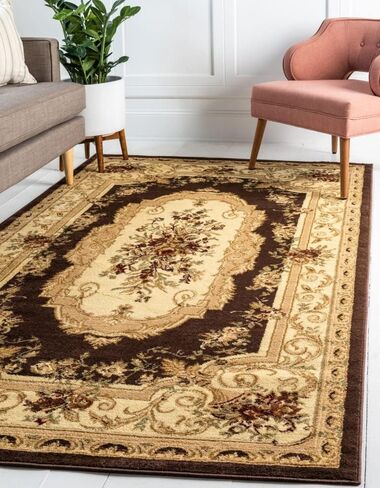Unique Loom Versailles Collection Traditional Classic Floral Motif Area Rug (7' 0 x 10' 0 Rectangular, Brown/ Ivory) in Saudi Arabia