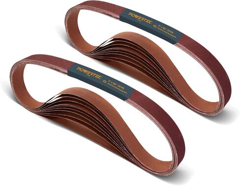 POWERTEC 1 x 30 Inch Sanding Belts, 10 Each of 80/120 Grits, 20PK, Aluminum Oxide Belt Sander Sanding Belt for WEN 6515T/ Bucktool Belt and Disc Sander, Woodworking, Metal Polishing (11127-5) in Saudi Arabia
