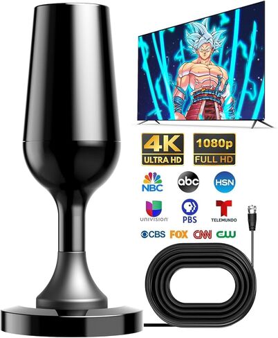 Indoor Digital TV Antenna Long Range with Signal Booster 4K fire Stick max Free for All 4K 1080P HDTV Local Channels Support All TV with long Coax Cable (Stick Antenna) (Cup Antenna)（orange trim） in Saudi Arabia