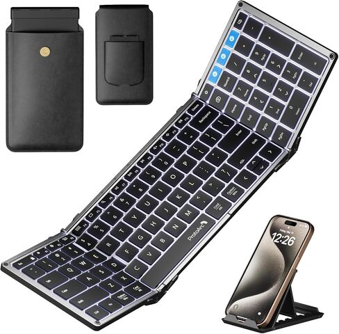 ProtoArc Backlit Foldable Keyboard, XK01 Plus Folding Portable Bluetooth Keyboard for Travel, Full Size External Wireless Keyboard with Backlight for iPad Surface Tablet Smartphone Laptop PC in Kuwait